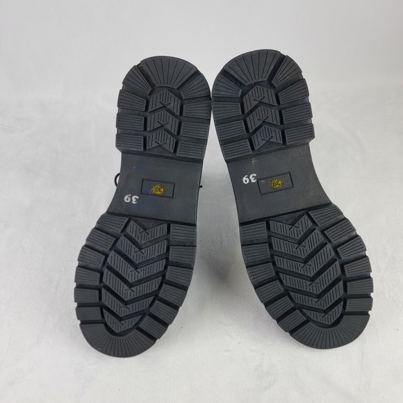 Womens Black Leather Lace Up Combat Boots Side Zip Chunky Sole EU 39 US 7.5 NEW - Picture 6 of 7